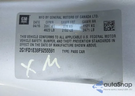 2015 Chevrolet Camaro 1Lt z USA, uszkodzony, nr VIN 2G1FD1E38F9255591